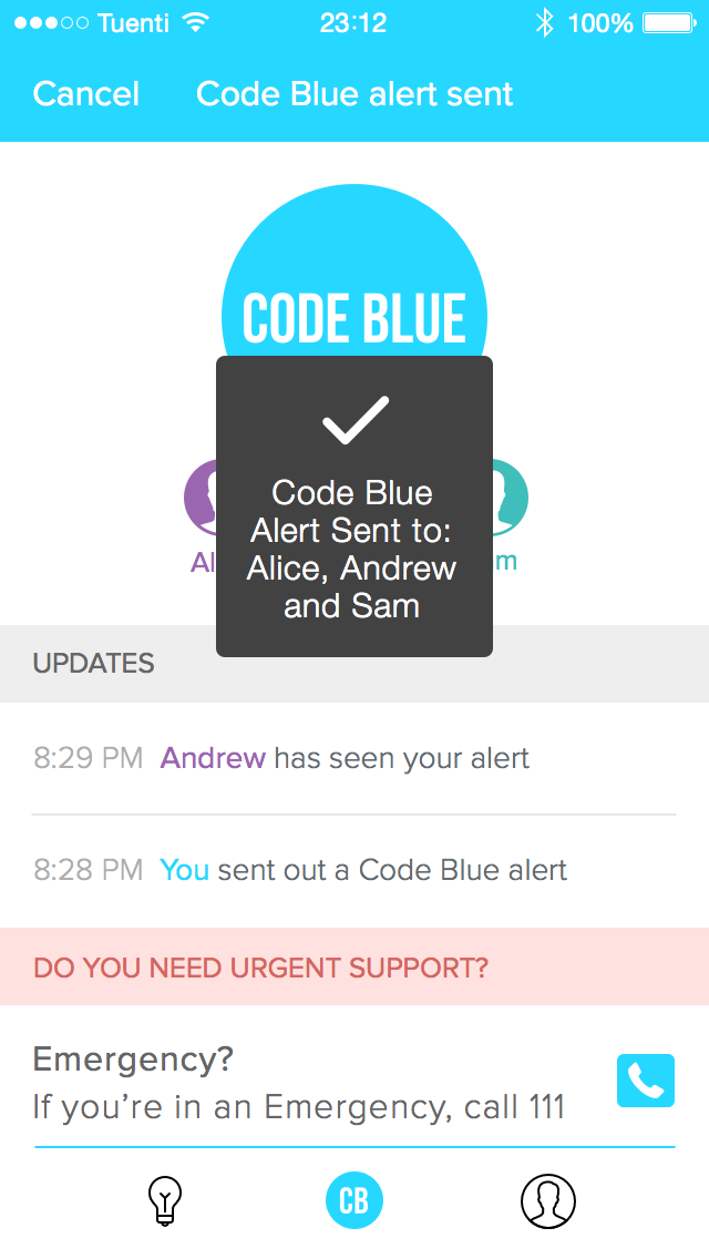 Codeblue sent view