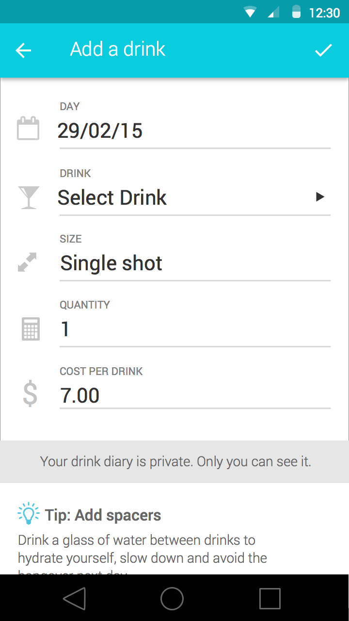 Drinksmart drink diary